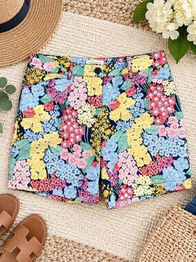 Talbots Size 10 Floral Chino Shorts Navy Multicolor Garden Print